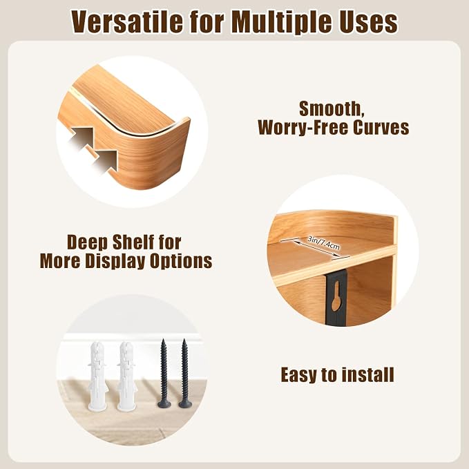 Coat Rack Wall Mount with Hidden Hooks, Wall Hooks with Shelf, Wall Key Holder Mount Wooden Shelf Entryway Hooks for Bedroom Bathroom for Hanging Coats Hats Bags Towels (Oak, 4 Hooks) - Image 5