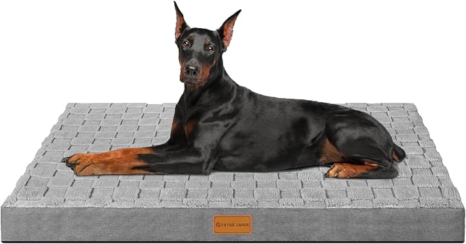 Patas Lague Orthopedic Large Dog Bed Washable Pet Crate Mat 56''X40'' Grey | Egg-Crate Foam Dog Couch For Large Sized Dogs, Waterproof Removable Cover, Soft Pet Bed With Nonskid Bottom by PatasLague