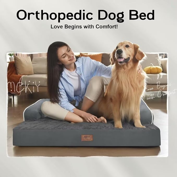 MEKIY Orthopedic Washable Dog Bed with Bolster for Large Sized Dogs | Pillow Support for Neck Relief, Egg Crate Foam, Waterproof Liner, Anti-Slip Bottom, Machine Washable Cover, 38 x 25 Inch - Image 7