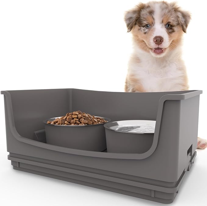Elevated Dog Bowl Stand Set,Quiet Eating Mess Proof Raised Dog Bowls 2 Stainless Steel Food Bowls,Splash Water Collection Non-Slip Small Cat Feeding Table by HIKINGO