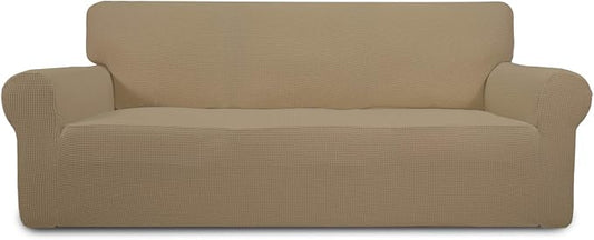 Easy-Going Stretch Couch Covers for Sofa Washable Large Tan | 1-Piece Sofa Covers for 3 Cushion Couch Furniture Protector Couch Slipcover Soft with Bottom for Kids Pets by Easy-Going