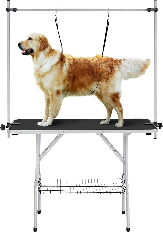 Yaheetech 46'' Dog Grooming Table for Large Medium Dogs at Home, Black | Portable Pet Grooming Table with Arm & Nooses, Foldable Design, Non-Slip Surface, Mesh Storage Tray, 264lbs Capacity by Unknown