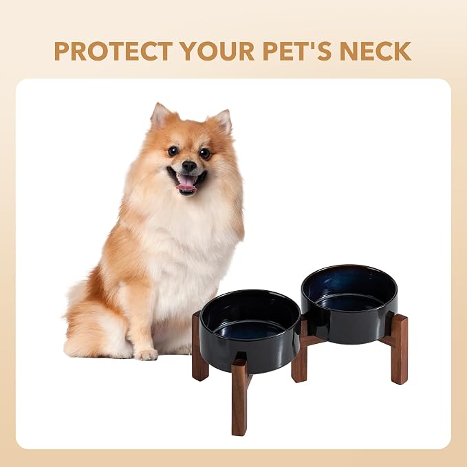 Havniva Elevated Dog Bowls, Ceramic Raised Dog Bowl with Stand | 6.1” Dog Food Bowls Elevated, Dog Food and Water Bowl Set, Non-Slip Acacia Wood Stand, Small Dogs Bowl, 3.4 Cups 27 oz - Image 6