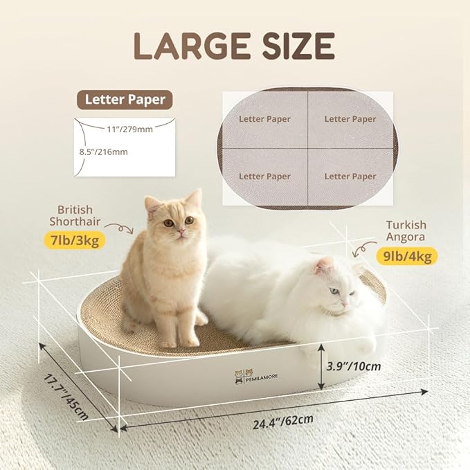 Extra Large Oval Cat Scratcher Lounge Bed - Heavy Duty Double-Sided Cardboard Scratching Pad, Modern White Cat Furniture & Sofa for Large Indoor Cats - Image 4