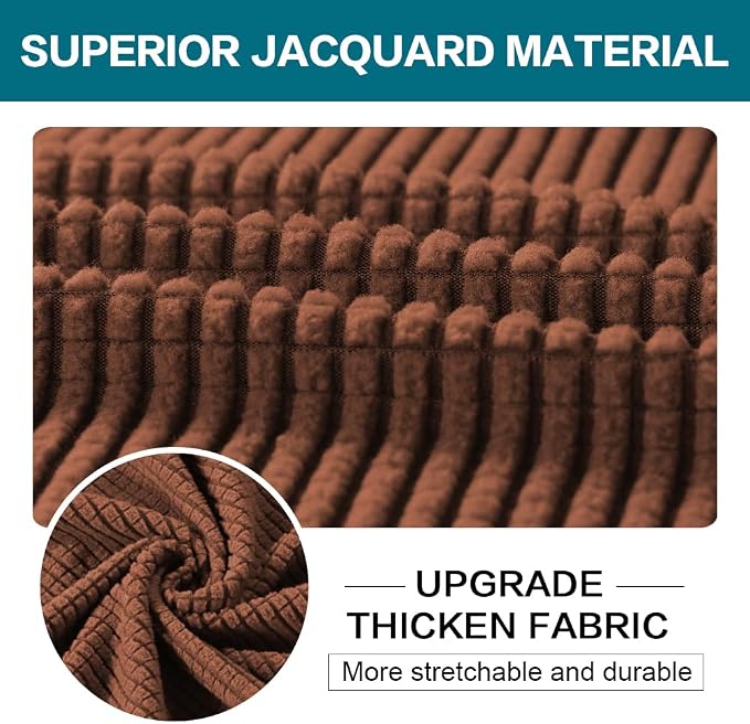 Turquoize 4 Piece Sofa Covers for 3 Cushion Couch Slipcover Soft Cover Dogs-Washable Furniture with Individual Covers,Feature Jacquard Fabric(3 Cushion Sofa, Caramel) - Image 3