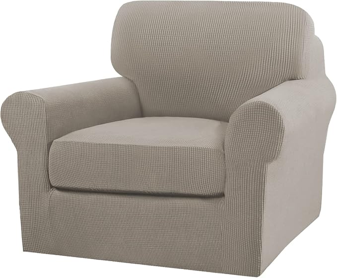 Turquoize 2 Piece Chair Covers Chair Slipcovers for Living Room Armchair Couch Cover Chair Sofa Cover with Individual Cushion Covers Furniture Cover for Chairs Feature Thick Fabric (Chair, Taupe) by Turquoize