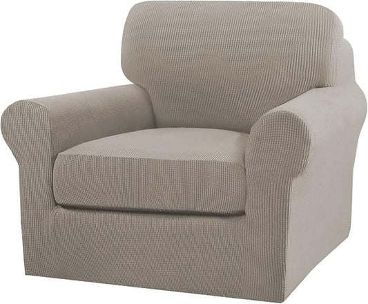 Turquoize 2 Piece Chair Covers Chair Slipcovers for Living Room Armchair Couch Cover Chair Sofa Cover with Individual Cushion Covers Furniture Cover for Chairs Feature Thick Fabric (Chair, Taupe) by Turquoize
