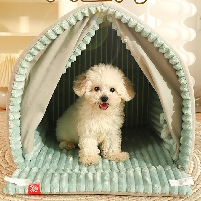 Dog Cave Bed,Cat House Winter Warm Dog House, Closed Winter Covered Dog Bed Cat Bed Tent, Dog Hideout Pet House Pet Bed All Seasons Applicable for Cat and Puppies Below 33lbs/15kg (A, Medium) - Image 4