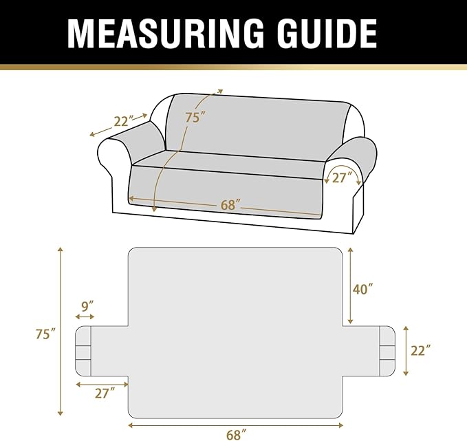 PrinceDeco Sofa Cover Couch Cover for Dogs Water Repellent Furniture Protector for Pets Couch Cover for 3 Cushion Couch Non-Slip Rubber Backing Cover Seat Width to 68"(Sofa, Black) - Image 3