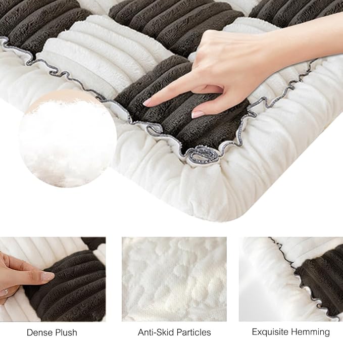 Fuzzy Chic Cotton Protective Couch Cover, Machine Washable & Non-Slip Mat Bed, Cream-Coloured Plaid Pet Mat for Cats & Dogs (Black, 27.6 * 70.9in) - Image 2