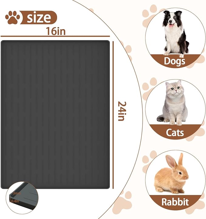 24"x16" Large Dog Food Mat, Silicone Dog and Cat Mats for Food and Water Bowls, Waterproof Raised Edge Pet Feeding Mat for Contain Spills Protects Floors, Multiple Colors & Sizes for Pets, Beige - Image 2