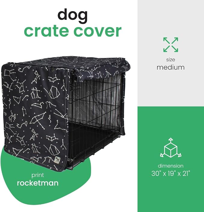 Molly Mutt Rocketman Dog Crate Cover, 100% Cotton Canvas Cover with 2 Roll-Up Panels, Ideal for Dog or Cat Crate, Durable, Washable, and Free of Harmful Chemicals, 30" x 19" x 21" - Image 2
