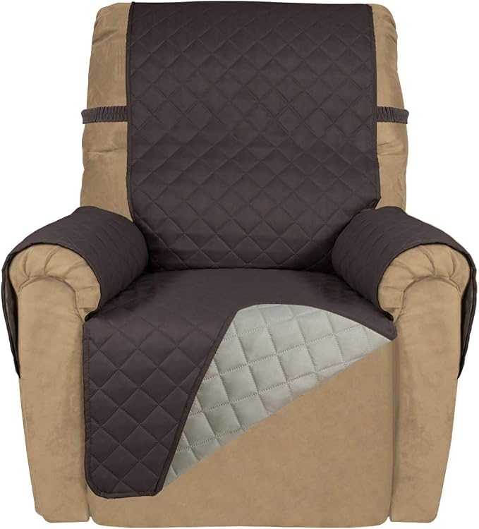 PureFit Reversible Recliner Chair Covers Couch Covers for Dogs, 19 in | Chocolate/Beige, Water Resistant Couch Protector, Washable Pet Couch Cover with Non Slip and Elastic Straps For Kids by PureFit