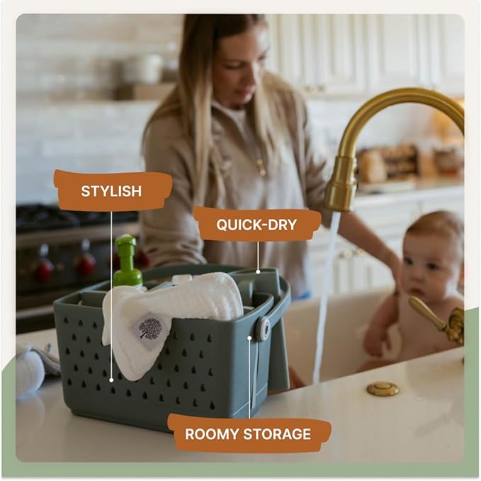Parker Baby Bath Caddy | BPA Free & Food Grade Shower Caddy Organizer for Toys & Supplies | Quick-Dry, Sturdy & Perfect Size Shower Basket w/Handle in Neutral Colors | BPA-free, food-grade shower caddy & bath organizer that stores toys and bath supplie... - Image 3