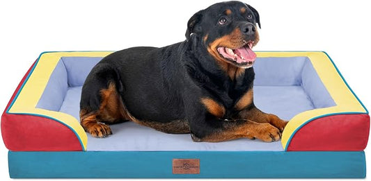 Comfort Expression Orthopedic Dog Bed for Extra Large Dogs with Bolster | Waterproof Dog Couch Bed with Washable Cover & Non-Slip Bottom, Supportive Egg Crate Foam XL Pet Bed, 45x35 Inch by ComfortExpression