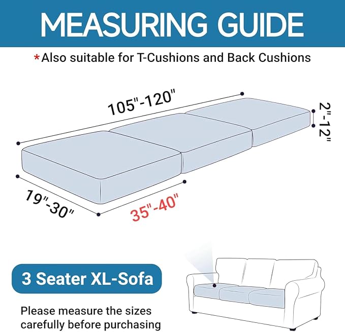 【Clearance】 Stretch Individual Cushion Covers Large Sofa Seat Cushion Slipcovers Soft Couch Cover Replacement Large Checkered Furniture Protector with Elastic Bottom (3 Pcs XL Cushion Covers, Navy) - Image 5
