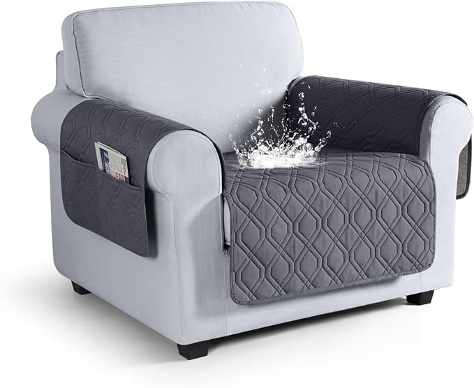 VANSOFY Waterproof Chair Seat Cover for Pets, Dark Gray, 22" | Non-Slip, Washable, Utility Pockets, Pet Friendly, Furniture Protector Slipcover for 1 Seater Couch by VANSOFYFURNITURECOVERS