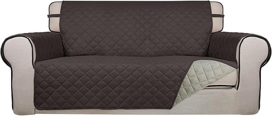 PureFit Reversible Quilted Couch Covers for Dogs Loveseat Sofa Cover 54" | Chocolate/Beige, Water Resistant Couch Protector, Washable Pet Couch Cover with Non Slip and Elastic Straps For Kids by PureFit