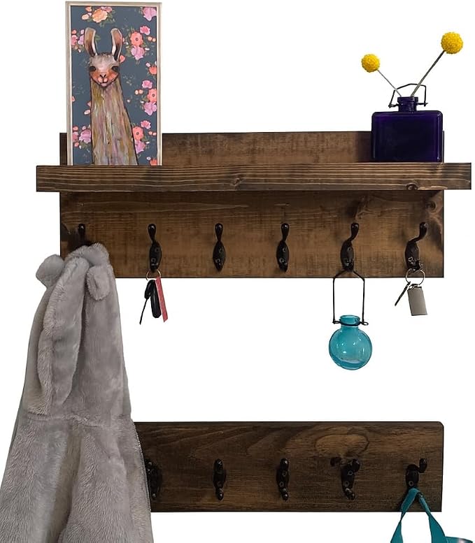Coat Rack with Shelf Wall Mounted with Storage (Choose Your Length) Towel Rack Entryway Organizer Key Hooks (48" L (11 Hooks) Set of 2) by DistressedMeNot