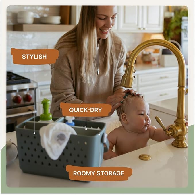 Parker Baby Co. Quick-Dry Bath Caddy Organizer with Handle - Smoke, Regular | BPA-free, food-grade shower caddy & bath organizer that stores toys and bath supplies in a sturdy, easy-carry handle design - Image 4