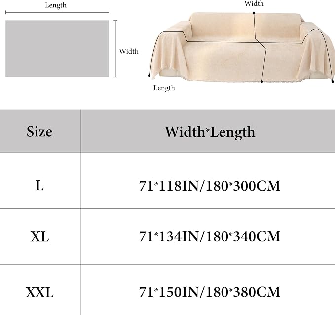 Luxury Creamy Beige Slub Chenille Couch Cover Soft Large 71x118 in | for All Shape Sofa Couch, Slub Furniture Protector Machine Washable, Solid Beige Durable Sofa Slipcover for Dog Pet Kid - Image 2