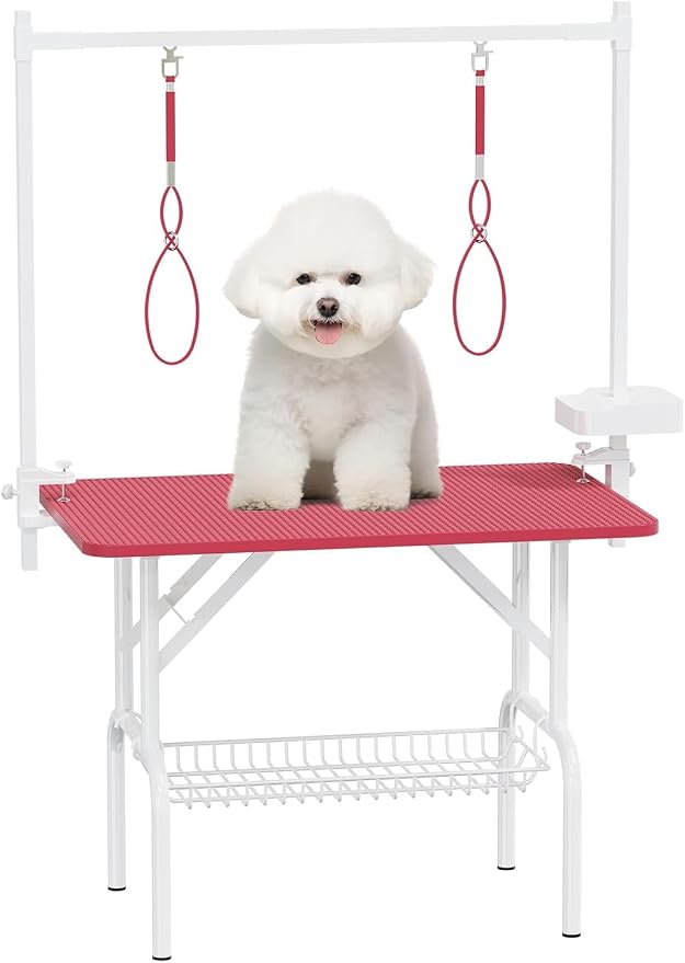 Professional Dog Pet Grooming Table Adjustable Heavy Duty Portable w/Arm & Noose & Mesh Tray (Pink, 46") by Anwick