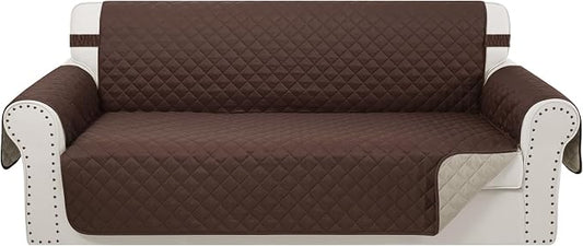 Reversible Oversized Sofa Covers, XL Sofa, Chocolate/Beige | Couch Cover Furniture Protector for Dogs Elastic Straps Water Repellent Furniture for 4 Cushion Couch by LuxshareHome