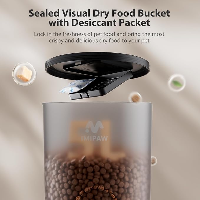 IMIPAW Automatic Cat Feeders, 5L Large Capacity, Timed Feeding Dry Food, Dual Power Design, Programmable Portion Size, 1-6 Meals Per Day, with Desiccant, Suitable for Small Pets Food Dispenser, Black - Image 5