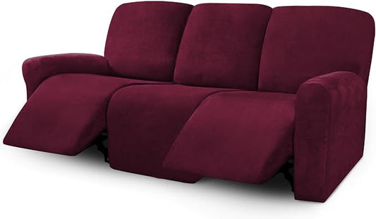 ULTICOR Velvet 8-Pieces Recliner Sofa Covers Stretch Reclining Couch Covers for 3 Cushion Reclining Sofa Slipcovers Furniture Covers Thick Soft Washable (3 Seater Recliner Cover, Wine) by ULTICOR