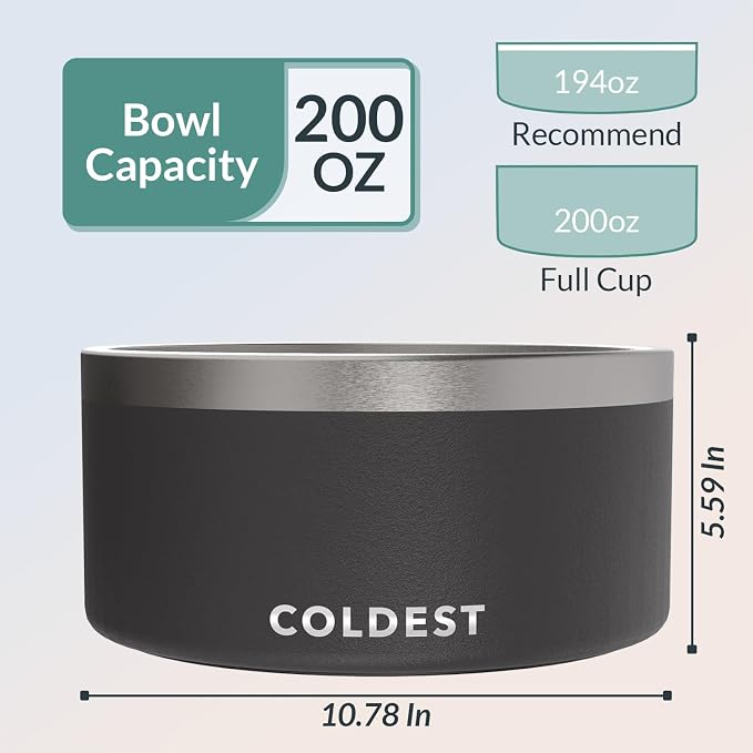 Coldest Dog Bowl - Anti Rust Metal, Non Slip, 3 Layers Insulated Stainless Steel Dog Bowls - Spill Proof & Heavy Duty - Water Bowl for Dogs, Cats & Pets, Dish Washer Safe (200 oz, Stealth Black) - Image 4
