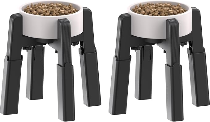 CZPET Dog Bowl Stand with Adjustable Height and Width [2 Pack, Stand Only] | Elevated Pet Water & Food Bowl for Medium Dogs, Stable and Anti-Slip Raised Bowl by CZPET