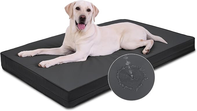 Vonabem Outdoor Dog Bed Waterproof Washable, XXL Large Crate Pad 48 Inch, Wipeable Leather Pet Beds with Removable Cover, Durable Foam Anti-Slip Kennel Pad 47"x29" Black by Loveforfurrykids