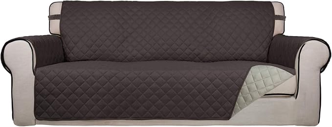 PureFit Reversible Quilted Sofa Cover Dog Couch Covers for Sofa, 66 in | Chocolate/Beige, Water Resistant Couch Protector, Washable Pet Couch Cover with Non Slip and Elastic Straps For Kids by PureFit