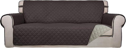 PureFit Reversible Quilted Sofa Cover Dog Couch Covers for Sofa, 66 in | Chocolate/Beige, Water Resistant Couch Protector, Washable Pet Couch Cover with Non Slip and Elastic Straps For Kids by PureFit