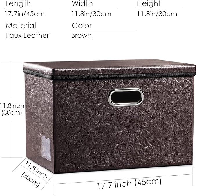 PRANDOM Large Collapsible Storage Bin with Lid [1-Pack] Leather Fabric Foldable Storage Box Organizer Containes Basket Cube with Cover for Home Bedroom Closet Office Nursery Brown (17.7x11.8x11.8) - Image 6
