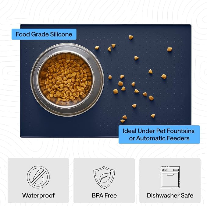 GORILLA GRIP 100% Waterproof Raised Edge BPA Free Silicone Pet Feeding Mat, Dog Cat Food Mats Contain Spills Protects Floors, Placemats for Cats and Dogs Water Bowl, Pets Accessories 26x17 Navy - Image 5