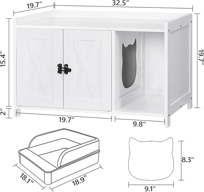 MAHANCRIS Cat Litter Box Enclosure, Hidden Litter Box Furniture with Divider, Indoor Cat House, Wooden Cat Washroom Storage Cabinet Bench, Side End Table Nightstand, White CWWT2501 - Image 4