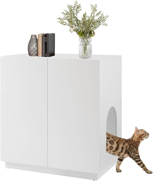 unipaws Tall Cat Litter Box Enclosure for Tall or Top Entry Litter Box | Hidden Litter Box Cover with Shelves, Kitty Enclosed Litter Box Cabinet, Cat Box Furniture by unipaws