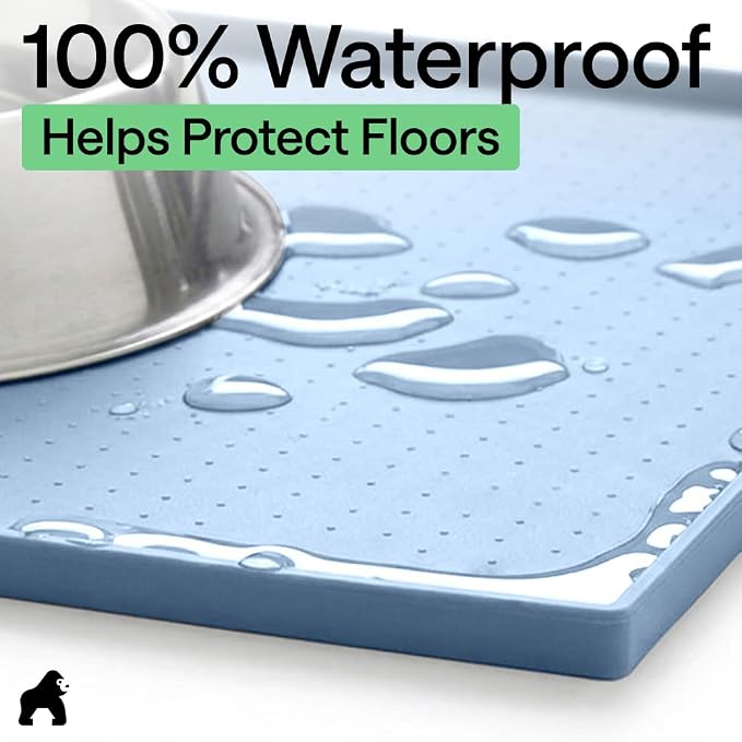 GORILLA GRIP 100% Waterproof Raised Edge BPA Free Silicone Pet Feeding Mat, Dog Cat Food Mats Contain Spills Protects Floors, Placemats for Cats and Dogs Water Bowl, Pets Accessories 26x17 Blue - Image 4