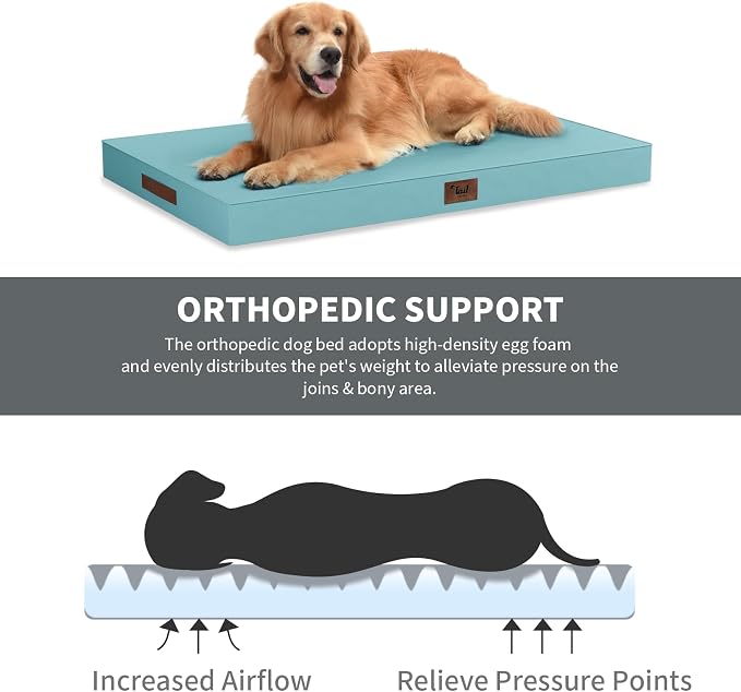 Large Waterproof Orthopedic Dog Bed with Egg Crate Foam | Fits 42x28 Crates, TPU Waterproof Layer, 1680D Washable Oxford Cover, Portable Handle, Indoor & Outdoor Use, Up to 80 lbs - Image 3