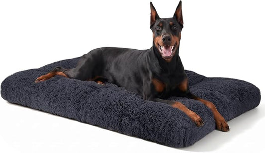 JOEJOY Large Dog Bed Crate Pad, Deluxe Plush Washable Dog Beds Fulffy Soft Kennel Pad Anti-Slip Pet Sleeping Mat for Extra Large Medium Small Dogs, 44" x 32", Dark Grey by JOEJOY