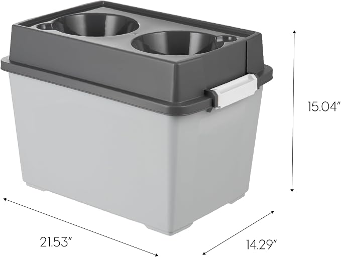 IRIS USA Dog Bowls Elevated with Storage, 15" H Raised Feeding Station, Dog Bowl Stand with Airtight Food Storage Holds 47 lbs, 2 Removable 64 oz Stainless Steel Bowls for Large Dogs, Gray/Dark Gray - Image 2