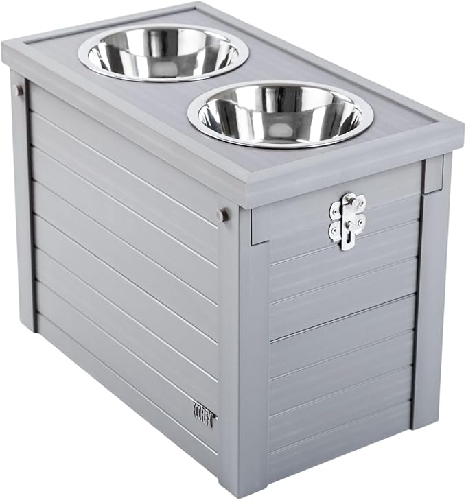 New Age Pet ECOFLEX Piedmont 2-Bowl Elevated Dog Feeder with Sliding Lid Storage Bin - Grey, Ideal for Small Spaces and Taller Dogs, Easy to Clean and Assemble, Non-Toxic and Moisture Resistant by Unknown