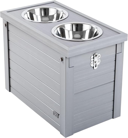 New Age Pet ECOFLEX Piedmont 2-Bowl Elevated Dog Feeder with Sliding Lid Storage Bin - Grey, Ideal for Small Spaces and Taller Dogs, Easy to Clean and Assemble, Non-Toxic and Moisture Resistant by Unknown