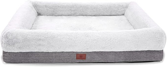 WINDRACING Orthopedic Dog Bed for Large Dogs, Bolster Sides Dogs Sofa Bed with Removable Washable Cover & Non-Skid Bottom, Soft Pet Bed with Egg Foam Dog Couch for Sleeping, 40 x 28 Inch, Gray by WINDRACING