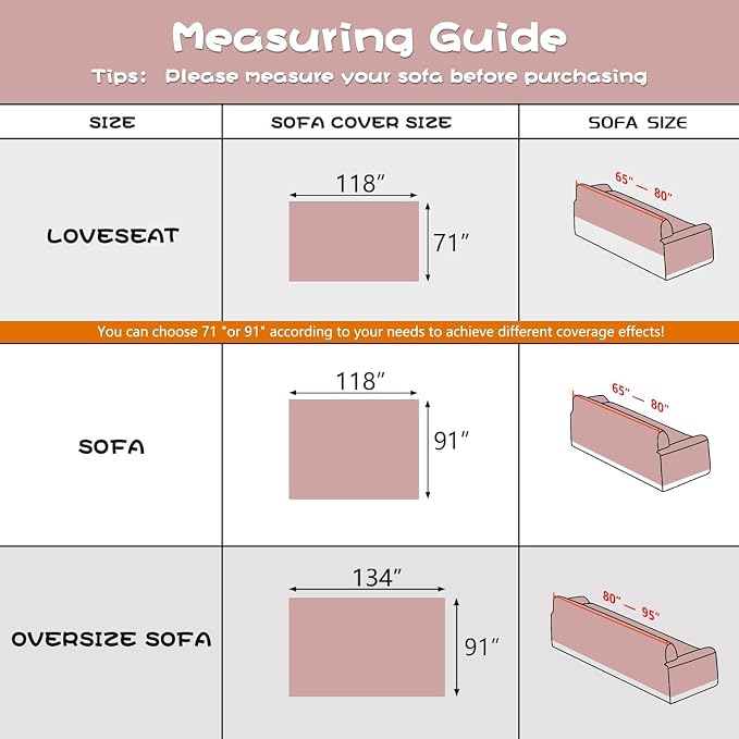 MEETSKY Couch Covers for 3 Cushion Couch Sofa Washable Cat Scratch Proof Sectional Couch Covers L Shape Sofa Cover Slipcovers Couch Furniture Protector for Pets Dogs Kids, 91" x 118", Pink - Image 8