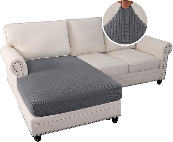 H.VERSAILTEX Sectional Couch Covers 1 Piece Chaise Slipcover L Shape Separate Cushion Couch Cover for Both Left/Right Sectional Couch (Seat Only: 1 Chaises, Grey) - Image 2