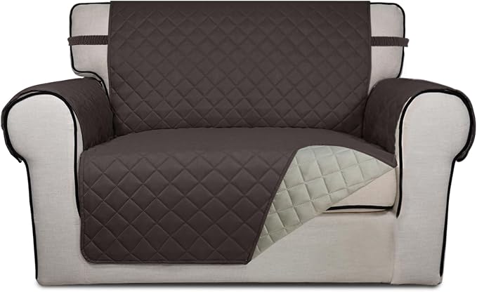 PureFit Reversible Quilted Sofa Cover Dog Couch Covers for Sofa, 28 in | Chocolate/Beige, Water Resistant Couch Protector, Washable Pet Couch Cover with Non Slip and Elastic Straps For Kids by PureFit