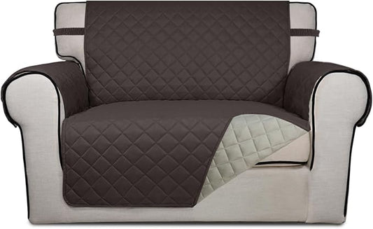 PureFit Reversible Quilted Sofa Cover Dog Couch Covers for Sofa, 28 in | Chocolate/Beige, Water Resistant Couch Protector, Washable Pet Couch Cover with Non Slip and Elastic Straps For Kids by PureFit