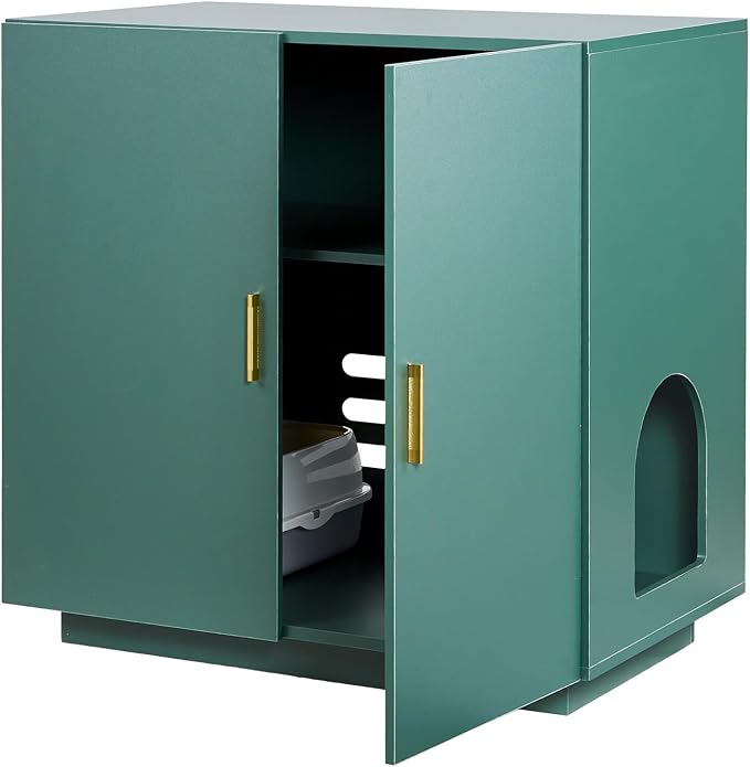 VEVOR Cat Litter Box Enclosure, 31.5 in Hidden Litter Box Cabinet, Wooden Indoor Cat Washroom with Ventilated Holes, Double-Door Kitty Pet House Furniture, End Side Table Fit Most Litterboxes - Image 12